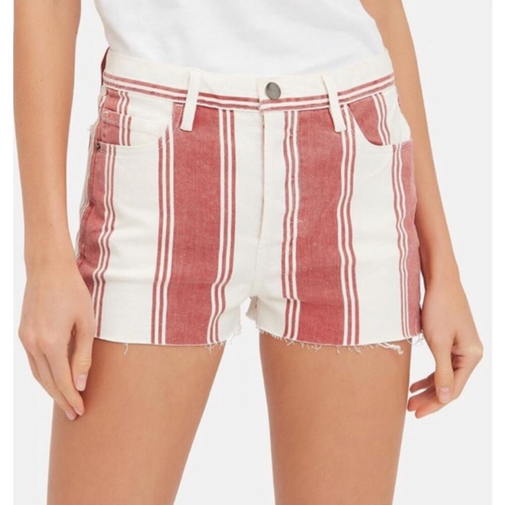 Frame Denim Red and White Striped Jean Shorts